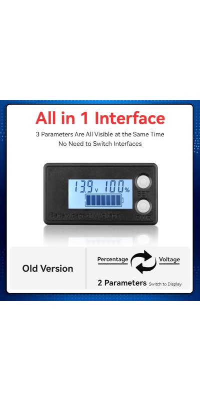 Waterproof Battery Monitor 12V 24V 36V 48V 72V Battery Meter 8-100V, Battery Capacity Tester LCD Display Color Screen Backlight, Fit for Car Golf Cart RV Marine