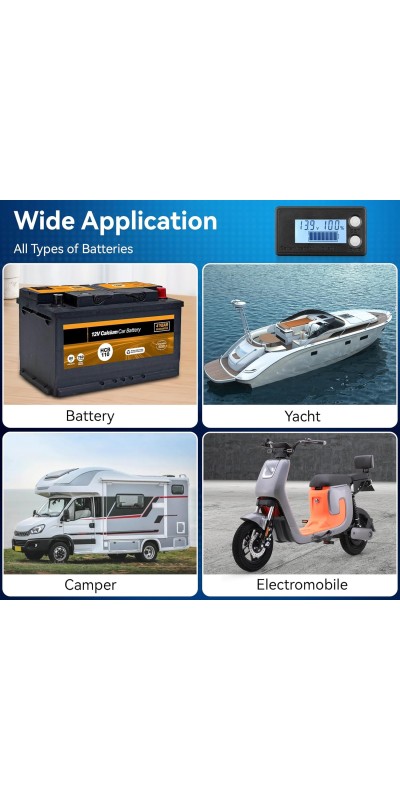 Waterproof Battery Monitor 12V 24V 36V 48V 72V Battery Meter 8-100V, Battery Capacity Tester LCD Display Color Screen Backlight, Fit for Car Golf Cart RV Marine