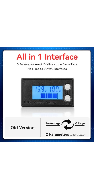 Waterproof Battery Monitor 12V 24V 36V 48V 72V Battery Meter 8-100V, Battery Capacity Tester LCD Display Color Screen Backlight, Fit for Car Golf Cart RV Marine