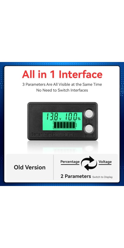 Waterproof Battery Monitor 12V 24V 36V 48V 72V Battery Meter 8-100V, Battery Capacity Tester LCD Display Color Screen Backlight, Fit for Car Golf Cart RV Marine