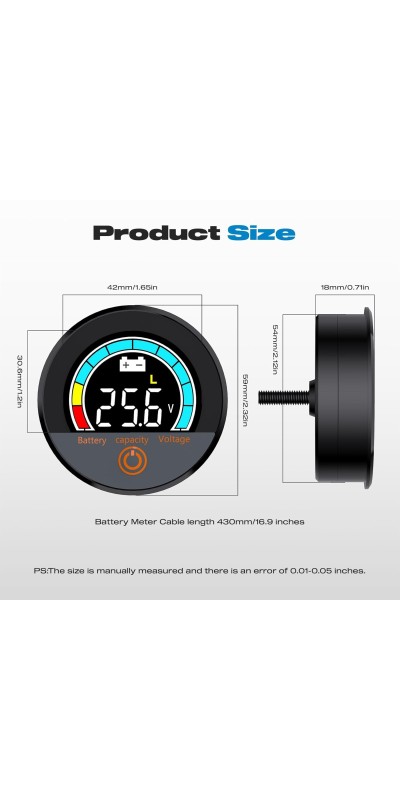 IP67 Waterproof Battery Monitor 12V 24V 36V 48V 60V 72V 84V with Backlight LCD and Low-Voltage Alarm use Lithium LiFePO4 Lead Acid Batteries for Car Motorcycle Golf Cart Battery Meter