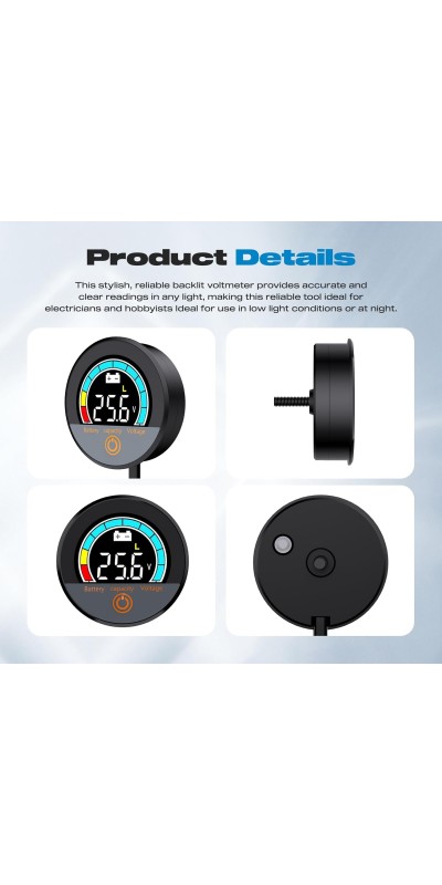 IP67 Waterproof Battery Monitor 12V 24V 36V 48V 60V 72V 84V with Backlight LCD and Low-Voltage Alarm use Lithium LiFePO4 Lead Acid Batteries for Car Motorcycle Golf Cart Battery Meter