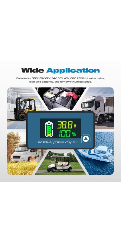 IP67 Waterproof Battery Monitor 12V 24V 36V 48V 60V 72V 84V with Backlight LCD and Low-Voltage Alarm use Lithium LiFePO4 Lead Acid Batteries for Car Motorcycle Golf Cart Battery Meter