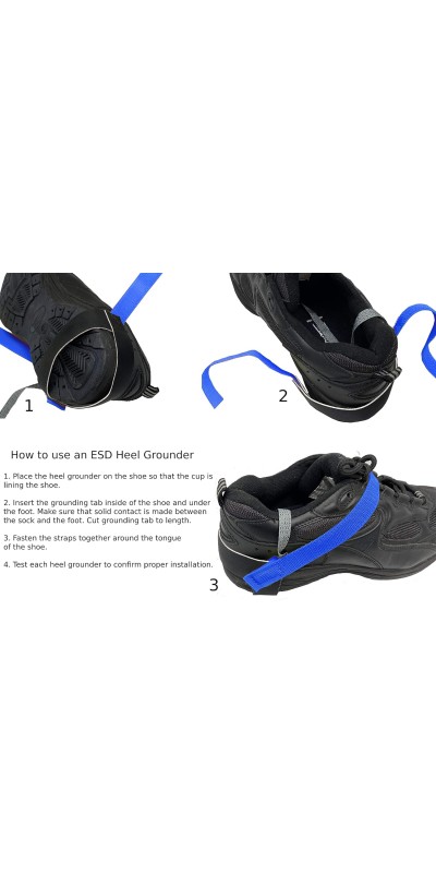One Size Fits All Anti Static 1M Ohm ESD Reusable Foot Heel Straps Premium Quality Perfect for Grounding, Removing Static, Protecting Electronics Against Electric Shock - Blue - 2 Pieces