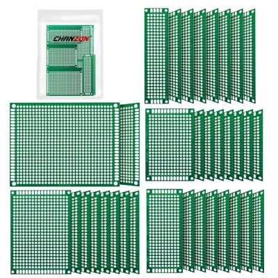 34 Pcs Double Sided PCB Board Tinned Through Holes (5 Sizes 2X8 3X7 4X6 5X7 7x9) Prototype Kit FR4 Printed Universal Circuit Perfboard for DIY Soldering Project Compatible with Arduino Kits