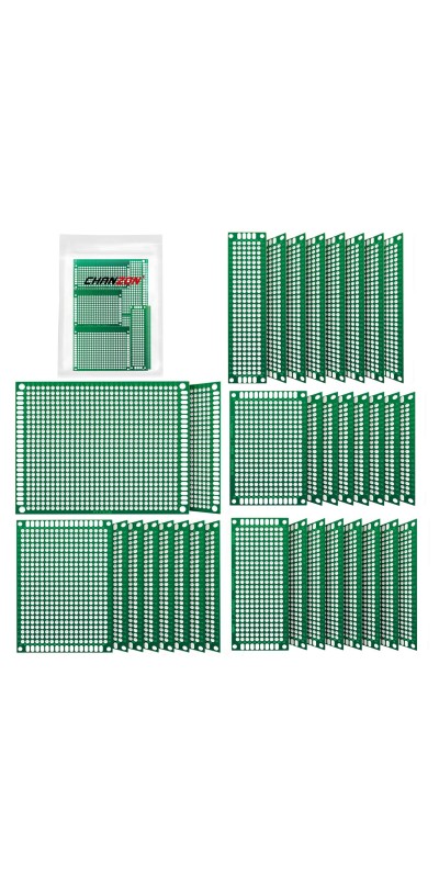 34 Pcs Double Sided PCB Board Tinned Through Holes (5 Sizes 2X8 3X7 4X6 5X7 7x9) Prototype Kit FR4 Printed Universal Circuit Perfboard for DIY Soldering Project Compatible with Arduino Kits