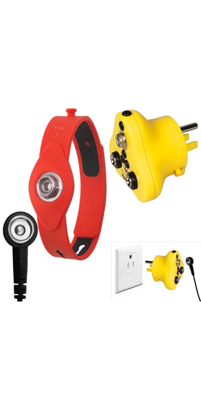2 in 1, KooMall Anti-Allergic ESD Wrist Straps (Red) & Grounding Plug, Easy to Ground by Outlet Socket for Static Control, Anti Static Silicon Bracelet Wristband Earth Bonding Plug for Rubber Mat