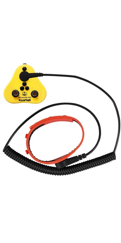 2 in 1, KooMall Anti-Allergic ESD Wrist Straps (Red) & Grounding Plug, Easy to Ground by Outlet Socket for Static Control, Anti Static Silicon Bracelet Wristband Earth Bonding Plug for Rubber Mat