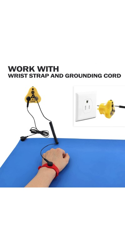 2 in 1, KooMall Anti-Allergic ESD Wrist Straps (Red) & Grounding Plug, Easy to Ground by Outlet Socket for Static Control, Anti Static Silicon Bracelet Wristband Earth Bonding Plug for Rubber Mat
