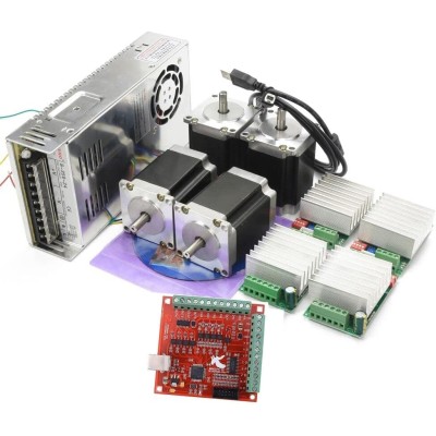 4 Axis Nema23 Stepper Motor USB Mach3 CNC Kit,270oz-in 76mm 3A,USB Controller Board Motion Control Card,TB6600 Driver 4.5A 24V for CNC Router Milling Engraving Machine