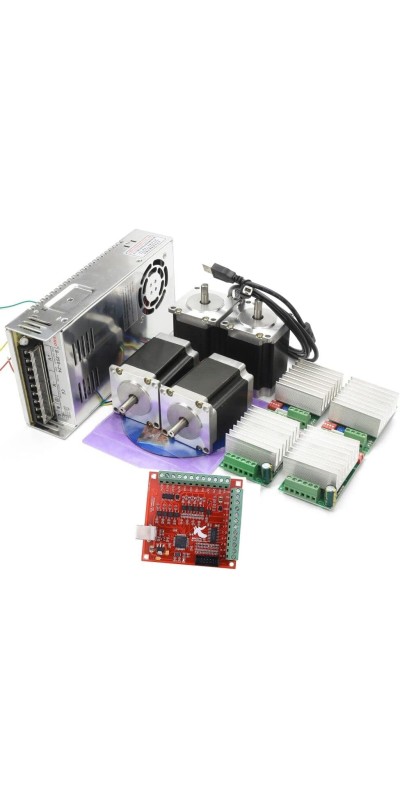 4 Axis Nema23 Stepper Motor USB Mach3 CNC Kit,270oz-in 76mm 3A,USB Controller Board Motion Control Card,TB6600 Driver 4.5A 24V for CNC Router Milling Engraving Machine
