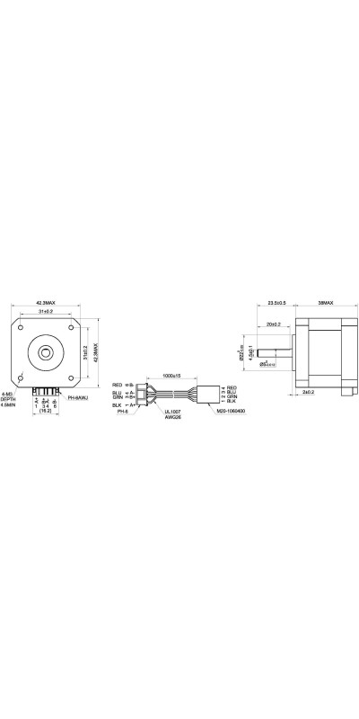 Nema 17 Stepper Motor Bipolar 1.5A 42Ncm 42x42x38mm 1.8deg 4 Wires with 1m Cable and Connector (1 Pack)