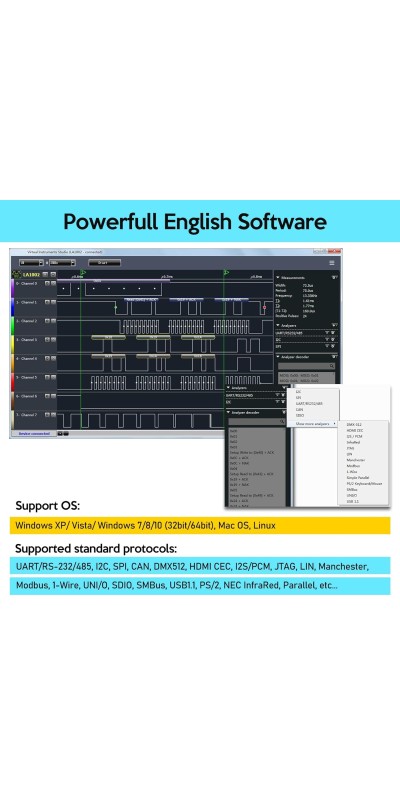LA1010 USB Logic Analyzer 16 Input Channels 100MHz with The English PC Software Handheld Instrument,Support Windows (32bit/64bit),Mac OS,Linux