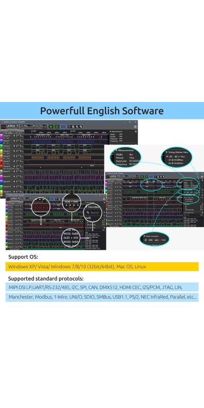 LA1010 USB Logic Analyzer 16 Input Channels 100MHz with The English PC Software Handheld Instrument,Support Windows (32bit/64bit),Mac OS,Linux