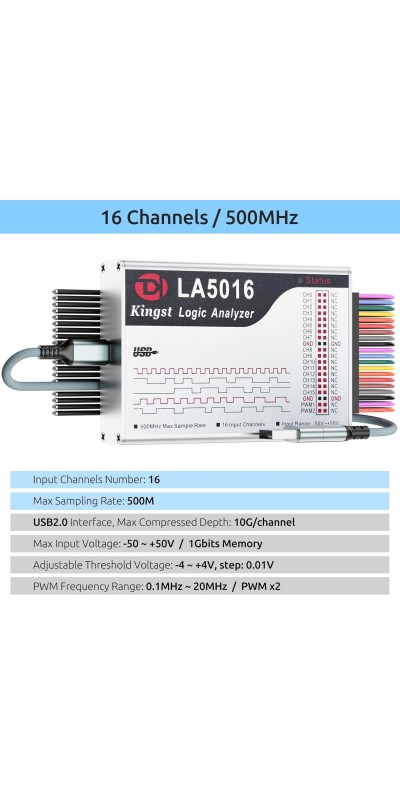 LA1010 USB Logic Analyzer 16 Input Channels 100MHz with The English PC Software Handheld Instrument,Support Windows (32bit/64bit),Mac OS,Linux