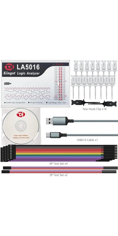 LA1010 USB Logic Analyzer 16 Input Channels 100MHz with The English PC Software Handheld Instrument,Support Windows (32bit/64bit),Mac OS,Linux
