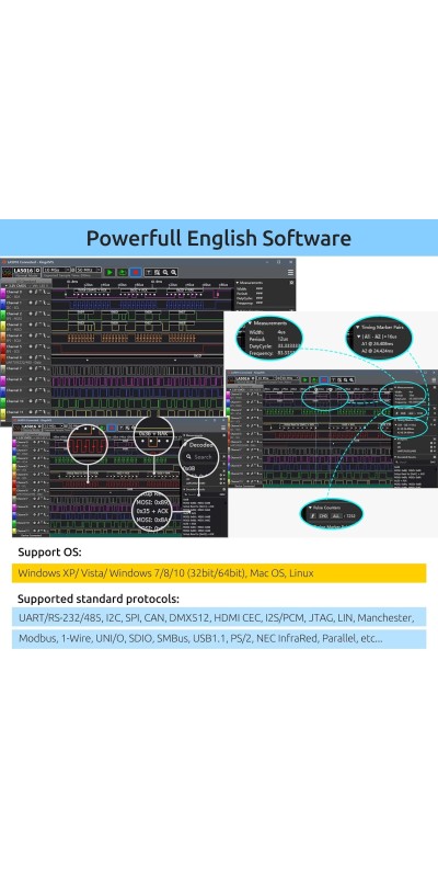 LA1010 USB Logic Analyzer 16 Input Channels 100MHz with The English PC Software Handheld Instrument,Support Windows (32bit/64bit),Mac OS,Linux