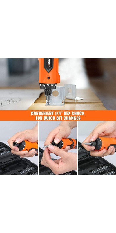 Cordless Screwdriver, 8V Max 10Nm Electric Screwdriver Rechargeable Set with 82 Accessory Kit and Charger in Carrying Case, 21+1 Cluth, Dual Position Handle, LED Light, ET-CS-8