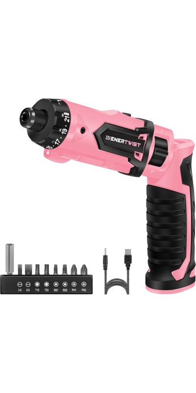 Cordless Screwdriver, 8V Max 10Nm Electric Screwdriver Rechargeable Set with 82 Accessory Kit and Charger in Carrying Case, 21+1 Cluth, Dual Position Handle, LED Light, ET-CS-8