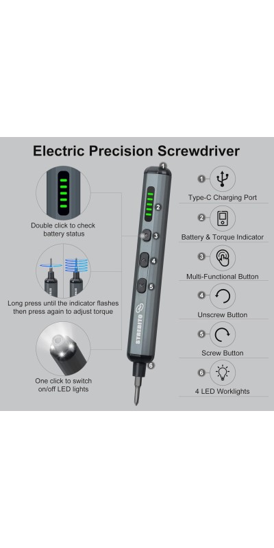 Mini Electric Screwdriver Set, 70 in 1 Small Electric Screwdriver Cordless - 64 S2 Preicison Bits, 5 Torque Settings, 4 LED Lights, Mini Power Screwdriver Repair Tool Kit for PC RC Electronic