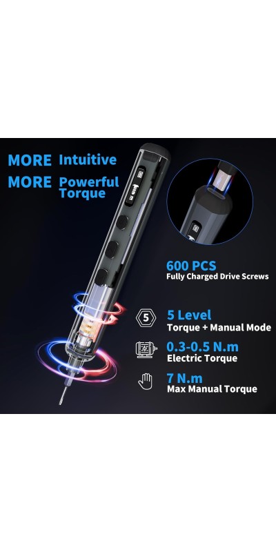 Mini Electric Screwdriver Set, 70 in 1 Small Electric Screwdriver Cordless - 64 S2 Preicison Bits, 5 Torque Settings, 4 LED Lights, Mini Power Screwdriver Repair Tool Kit for PC RC Electronic