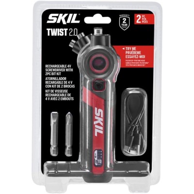 Twist 2.0 Rechargeable 4V Screwdriver with Pivoting Head, Torque Setting, USB-C Charging Cable & 2PC Bit Set-SD5619-01