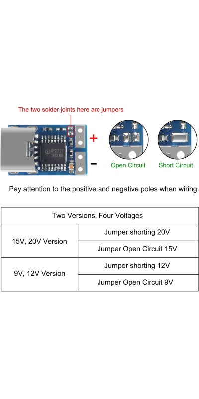 10pcs USB-C PD 9V DC Fixed Voltage Power Trigger Module 5A Type-C Female Input