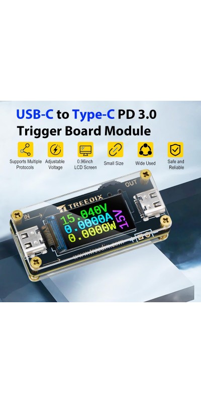 USB-C QC PD3.0 Trigger Board Module Type-C Female Interface 5V/9V/12V/15V/20V 5A Adjustable Voltage Power Supply Compatible with PD2.0/PD3.0,QC2.0/QC3.0,BC1.2
