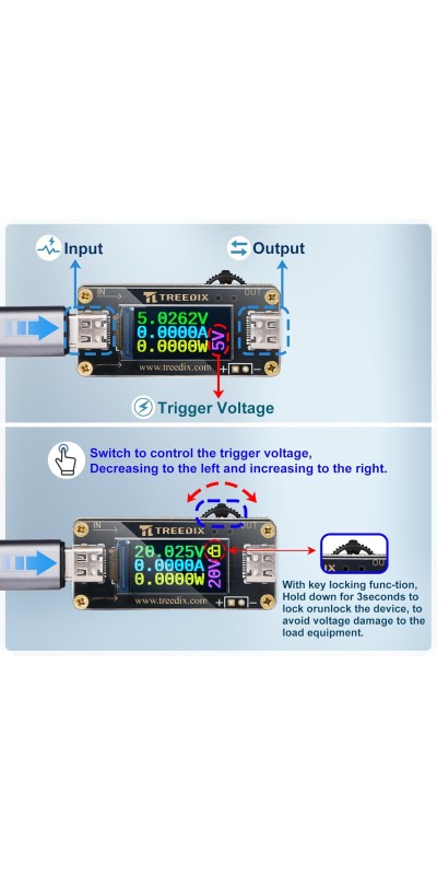 USB-C QC PD3.0 Trigger Board Module Type-C Female Interface 5V/9V/12V/15V/20V 5A Adjustable Voltage Power Supply Compatible with PD2.0/PD3.0,QC2.0/QC3.0,BC1.2