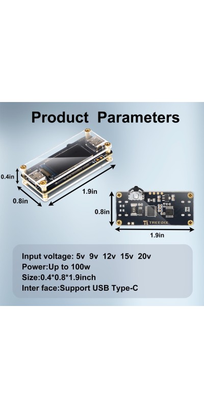 USB-C QC PD3.0 Trigger Board Module Type-C Female Interface 5V/9V/12V/15V/20V 5A Adjustable Voltage Power Supply Compatible with PD2.0/PD3.0,QC2.0/QC3.0,BC1.2