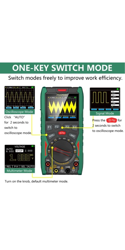 3 in 1 Handheld Digital Oscilloscope Multimeter Portable Oscilloscopes, 12MHz Bandwidth, 50MSa/s Sampling Rate with Multimeter and Signal Generator (YP101A)