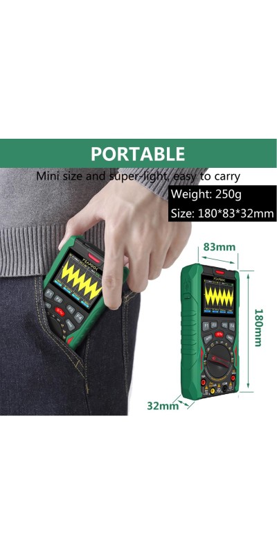 3 in 1 Handheld Digital Oscilloscope Multimeter Portable Oscilloscopes, 12MHz Bandwidth, 50MSa/s Sampling Rate with Multimeter and Signal Generator (YP101A)
