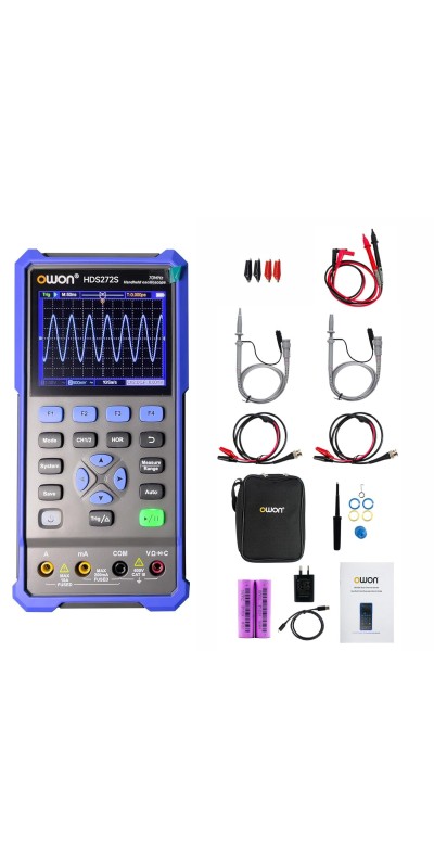 Lab Oscilloscope Multimeter, 2 Channels, 70MHz Bandwidth, 250MSa/s Sampling Rate, 20000 Counts, 3 in 1 Portable Digital Automotive Oscilloscope, Voltage, Current, Capacitor HDS272S