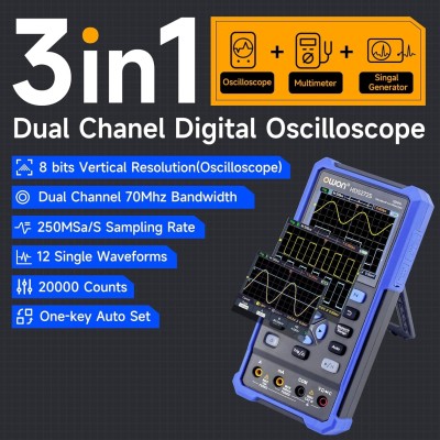 2 Channels, 70MHz Bandwidth, 250MSa/s Sampling Rate, 20000 Counts, 3 in 1 Portable Digital Automotive Oscilloscope, Voltage, Current, Capacitor HDS272S
