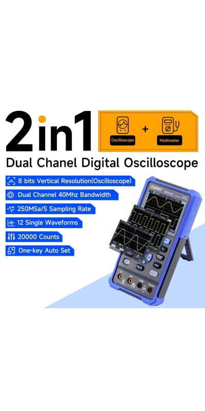 2 Channels, 70MHz Bandwidth, 250MSa/s Sampling Rate, 20000 Counts, 3 in 1 Portable Digital Automotive Oscilloscope, Voltage, Current, Capacitor HDS272S