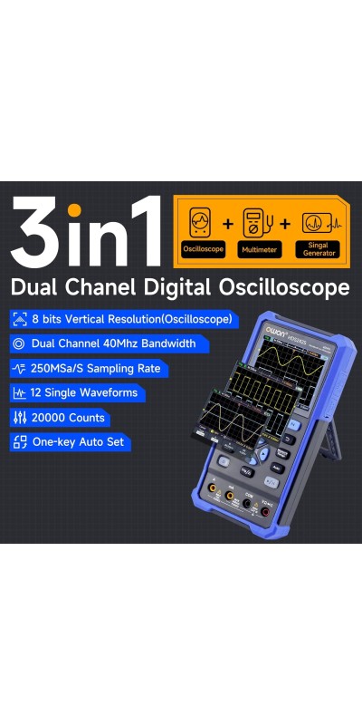 2 Channels, 70MHz Bandwidth, 250MSa/s Sampling Rate, 20000 Counts, 3 in 1 Portable Digital Automotive Oscilloscope, Voltage, Current, Capacitor HDS272S