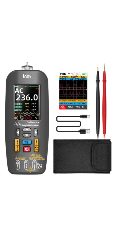 Digital Oscilloscope Multimeter, 10MHz Bandwidth with 48MSa/s Sampling Rate, Capacitance Diode Amp Ohm Continuity DC AC Voltage Tester