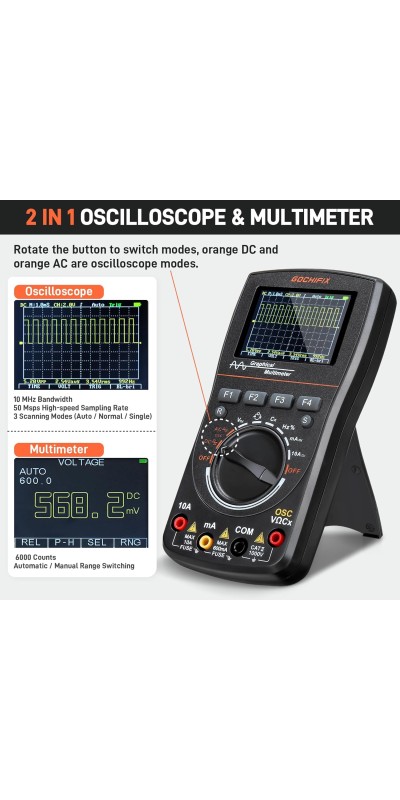 Oscilloscope Multimeter, GOCHIFIX 2 in 1 Portable Digital Oscilloscope Multimeter 10Mhz Bandwidth, 50MSa/s Sampling Rate, 6000 Counts, Automotive Multimeter Oscilloscope