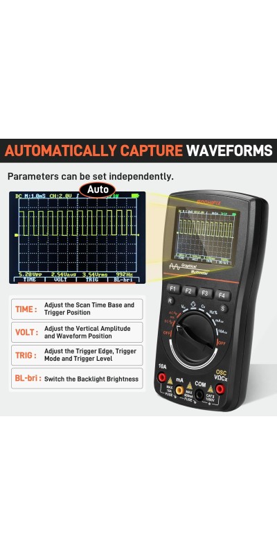 Oscilloscope Multimeter, GOCHIFIX 2 in 1 Portable Digital Oscilloscope Multimeter 10Mhz Bandwidth, 50MSa/s Sampling Rate, 6000 Counts, Automotive Multimeter Oscilloscope