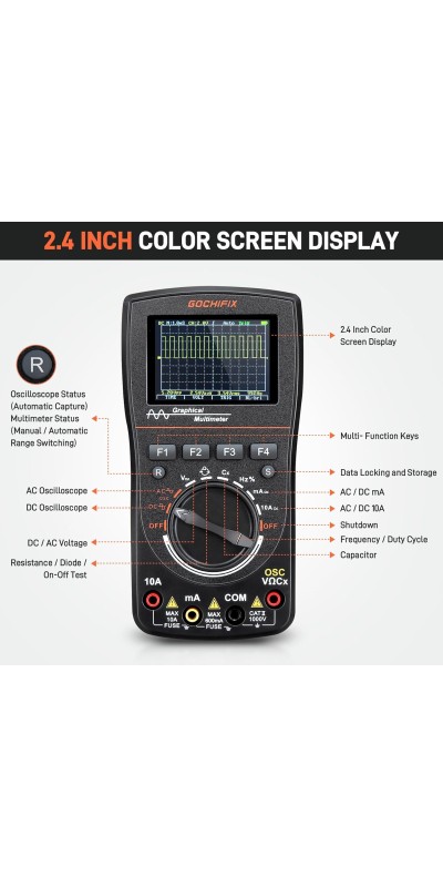 Oscilloscope Multimeter, GOCHIFIX 2 in 1 Portable Digital Oscilloscope Multimeter 10Mhz Bandwidth, 50MSa/s Sampling Rate, 6000 Counts, Automotive Multimeter Oscilloscope