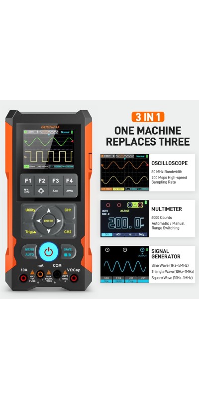 Oscilloscope Multimeter, GOCHIFIX 2 in 1 Portable Digital Oscilloscope Multimeter 10Mhz Bandwidth, 50MSa/s Sampling Rate, 6000 Counts, Automotive Multimeter Oscilloscope