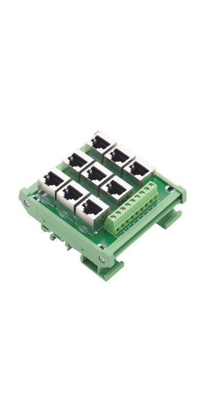 RJ45 8P8C 9-Way DIN Rail Mount Ethernet Connector Distribution Breakout Buss Board, RJ45 Vertical Jack Terminal Module