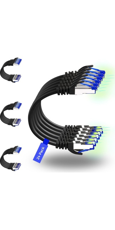 Patch Cables Cat8 1ft 24 Pack Slim, Cat8 Ethernet Patch Cable 40G Support, Snagless Cat 8 Patch Cable for Patch Panel to Switch, Flexiable Cat 8 Ethernet Cable Datacenter with Gold Plated