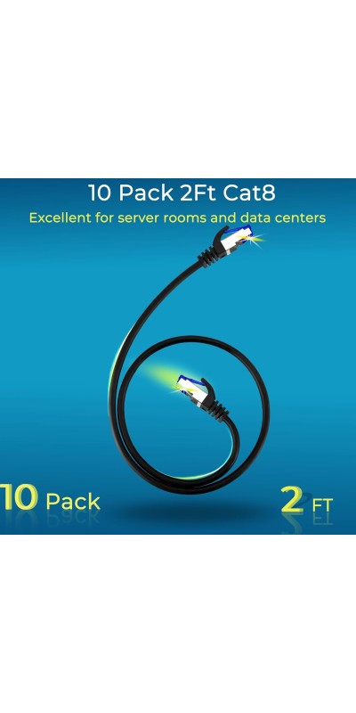Patch Cables Cat8 1ft 24 Pack Slim, Cat8 Ethernet Patch Cable 40G Support, Snagless Cat 8 Patch Cable for Patch Panel to Switch, Flexiable Cat 8 Ethernet Cable Datacenter with Gold Plated