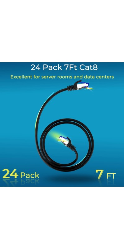 Patch Cables Cat8 1ft 24 Pack Slim, Cat8 Ethernet Patch Cable 40G Support, Snagless Cat 8 Patch Cable for Patch Panel to Switch, Flexiable Cat 8 Ethernet Cable Datacenter with Gold Plated
