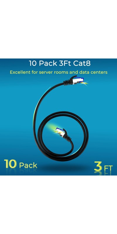 Patch Cables Cat8 1ft 24 Pack Slim, Cat8 Ethernet Patch Cable 40G Support, Snagless Cat 8 Patch Cable for Patch Panel to Switch, Flexiable Cat 8 Ethernet Cable Datacenter with Gold Plated