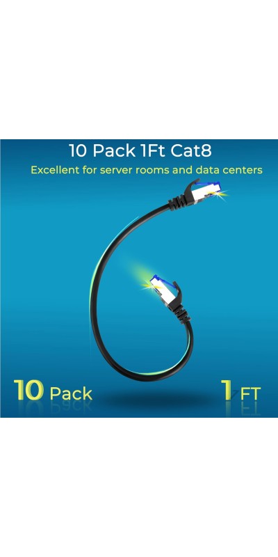 Patch Cables Cat8 1ft 24 Pack Slim, Cat8 Ethernet Patch Cable 40G Support, Snagless Cat 8 Patch Cable for Patch Panel to Switch, Flexiable Cat 8 Ethernet Cable Datacenter with Gold Plated