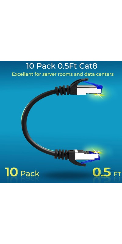 Patch Cables Cat8 1ft 24 Pack Slim, Cat8 Ethernet Patch Cable 40G Support, Snagless Cat 8 Patch Cable for Patch Panel to Switch, Flexiable Cat 8 Ethernet Cable Datacenter with Gold Plated