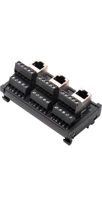 RJ45 8P8C DIN Rail Mount Ethernet Connector Distribution Breakout Board, Three Way RJ45 Vertical Jack Terminal Block Connector with 120Ohm Terminal Resistor