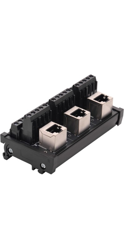 RJ45 8P8C DIN Rail Mount Ethernet Connector Distribution Breakout Board, Three Way RJ45 Vertical Jack Terminal Block Connector with 120Ohm Terminal Resistor